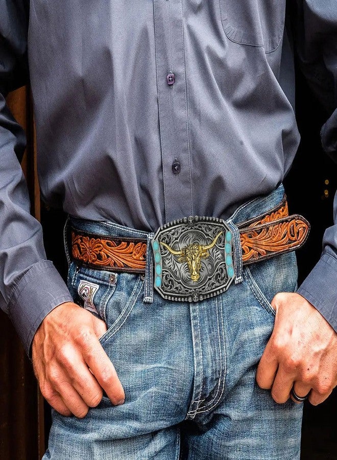 Westscorpbk Western Belt Buckles for Men Women Vintage Bohemian Turquoise Longhorn Rodeo Cowboy Belt Buckle Cowboy Gifts for Women - Image 2